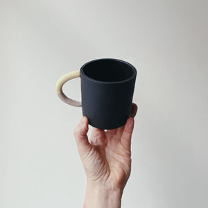 Black mug with yellow/lilac handle