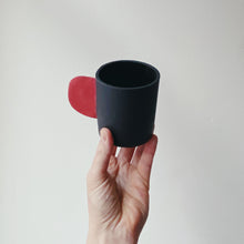 Load image into Gallery viewer, Black mug with red handle
